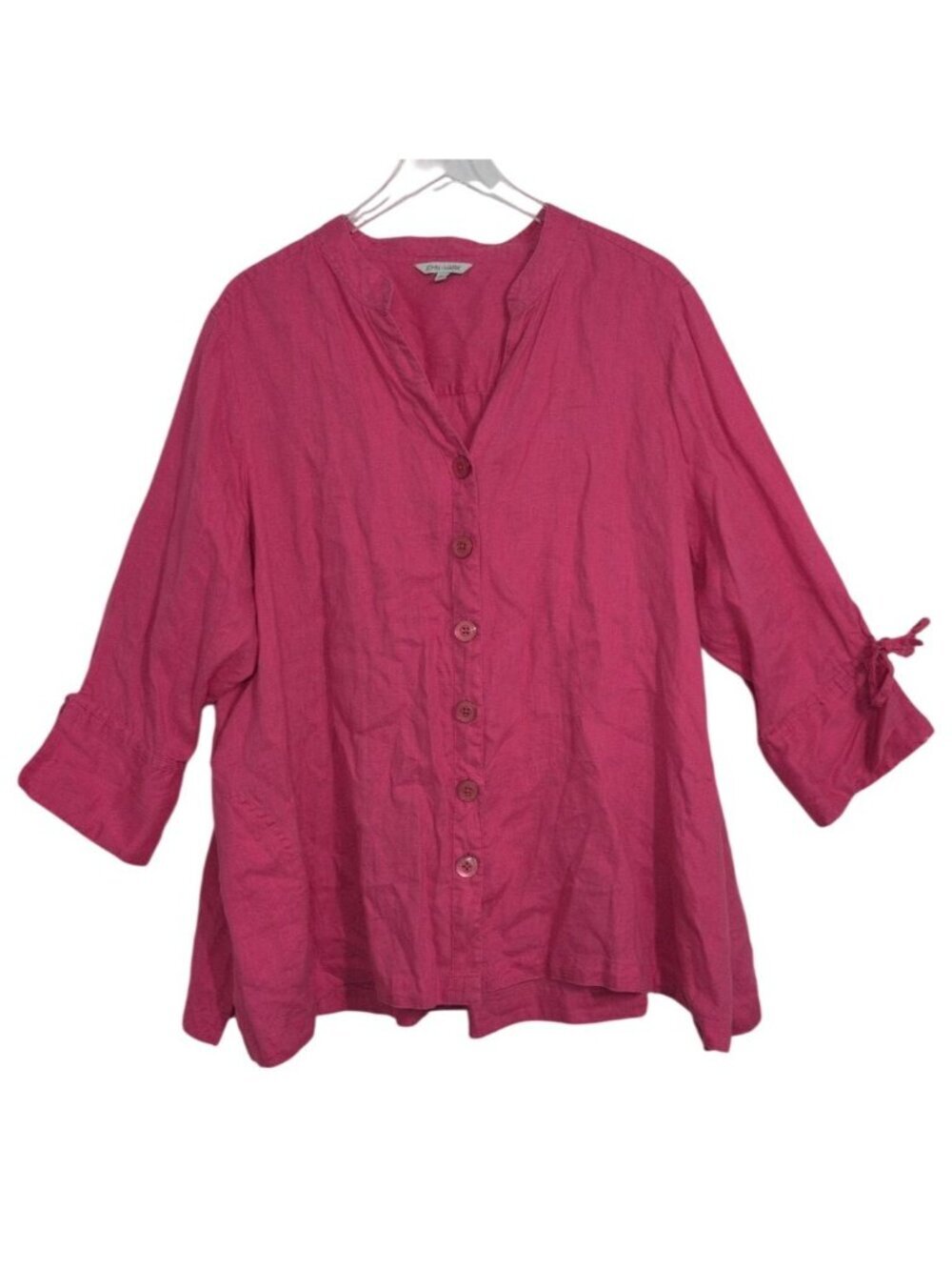 John Mark 100% Linen Shirt Womens Size 2X Pink Tie Sleeve Lagenlook Grandma Boho